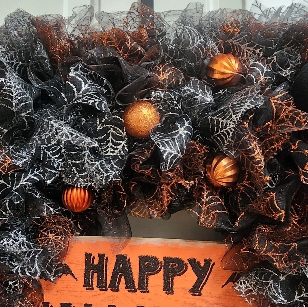 Handmade Happy Halloween Glitter  Wreath 19 inches Square - Picture 8 of 11